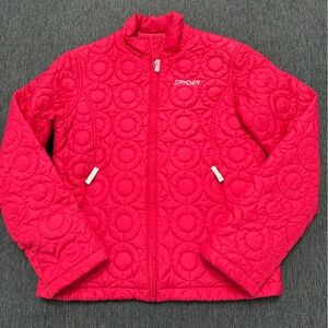 Spyder women’s Vibrant Red Quilted Puffer Jacket sz 10 or Large white accents